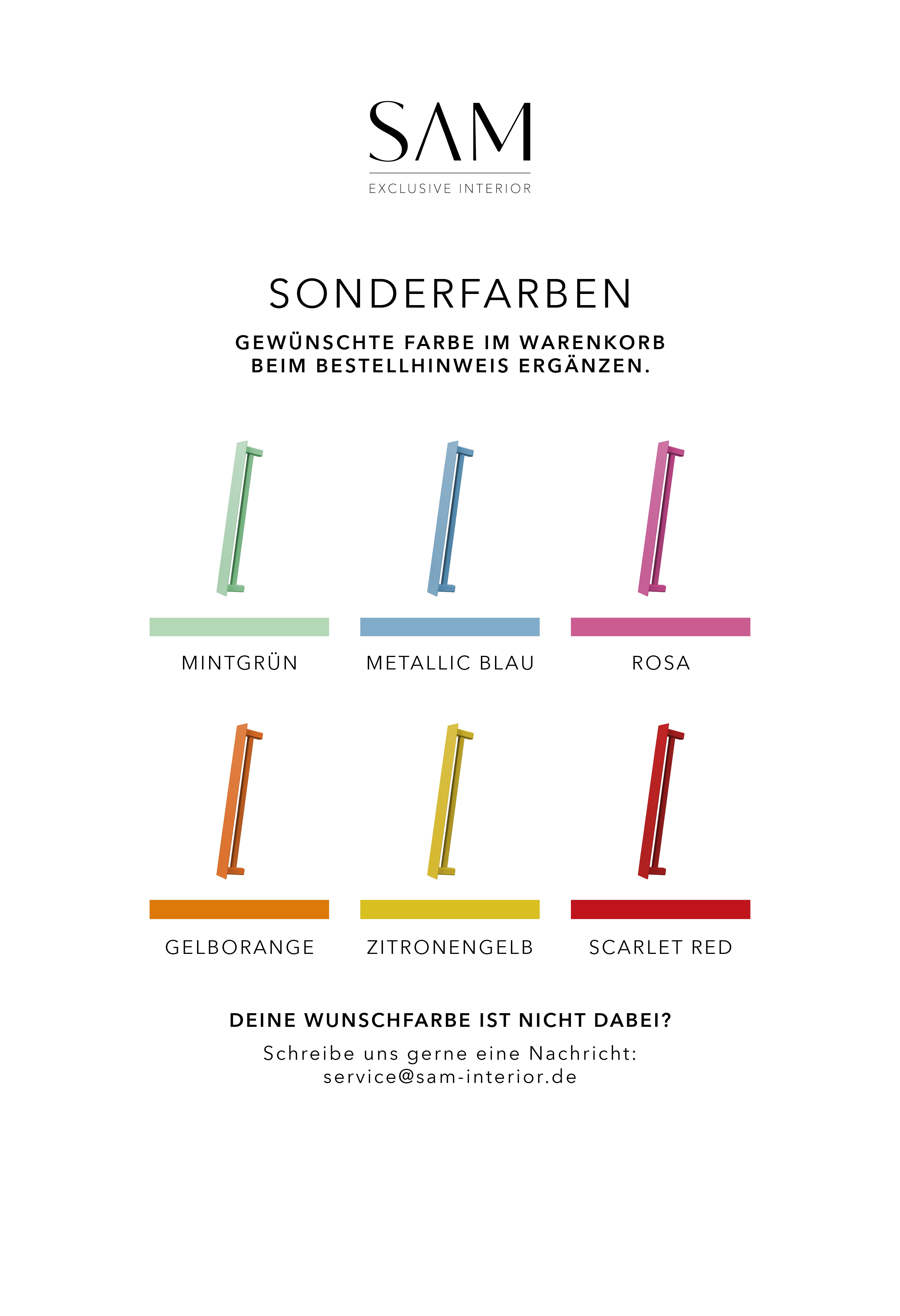 Übersicht mit Produktbildern von Handtuchhalter CANNES in den verschiedenen Farben sowie schmalen Farbstreifen für die wählbaren Sonderfarben von SAM Exclusive Interior.