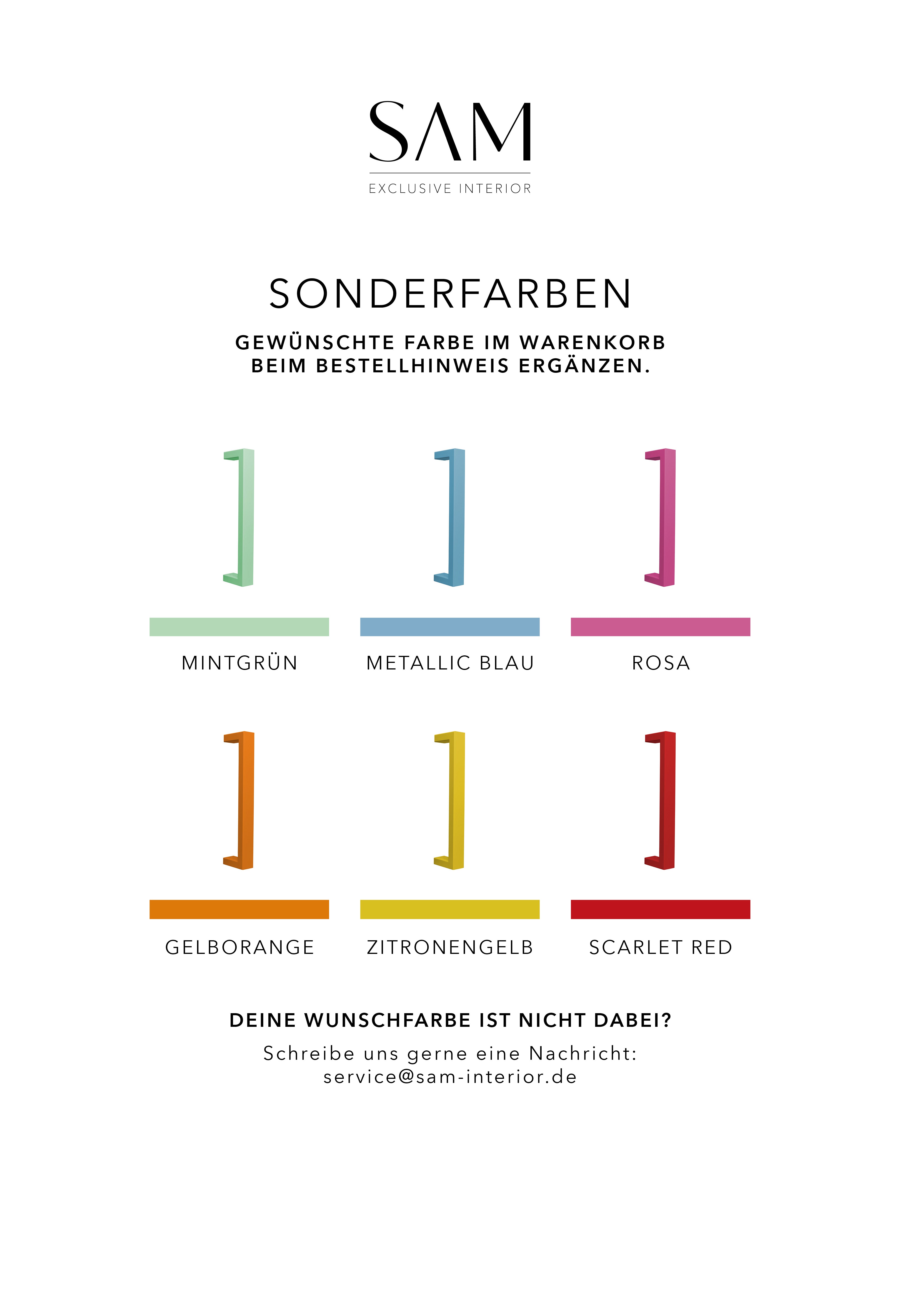 Übersicht mit Produktbildern von Handtuchhalter PARIS in den verschiedenen Farben sowie schmalen Farbstreifen für die wählbaren Sonderfarben von SAM Exclusive Interior.