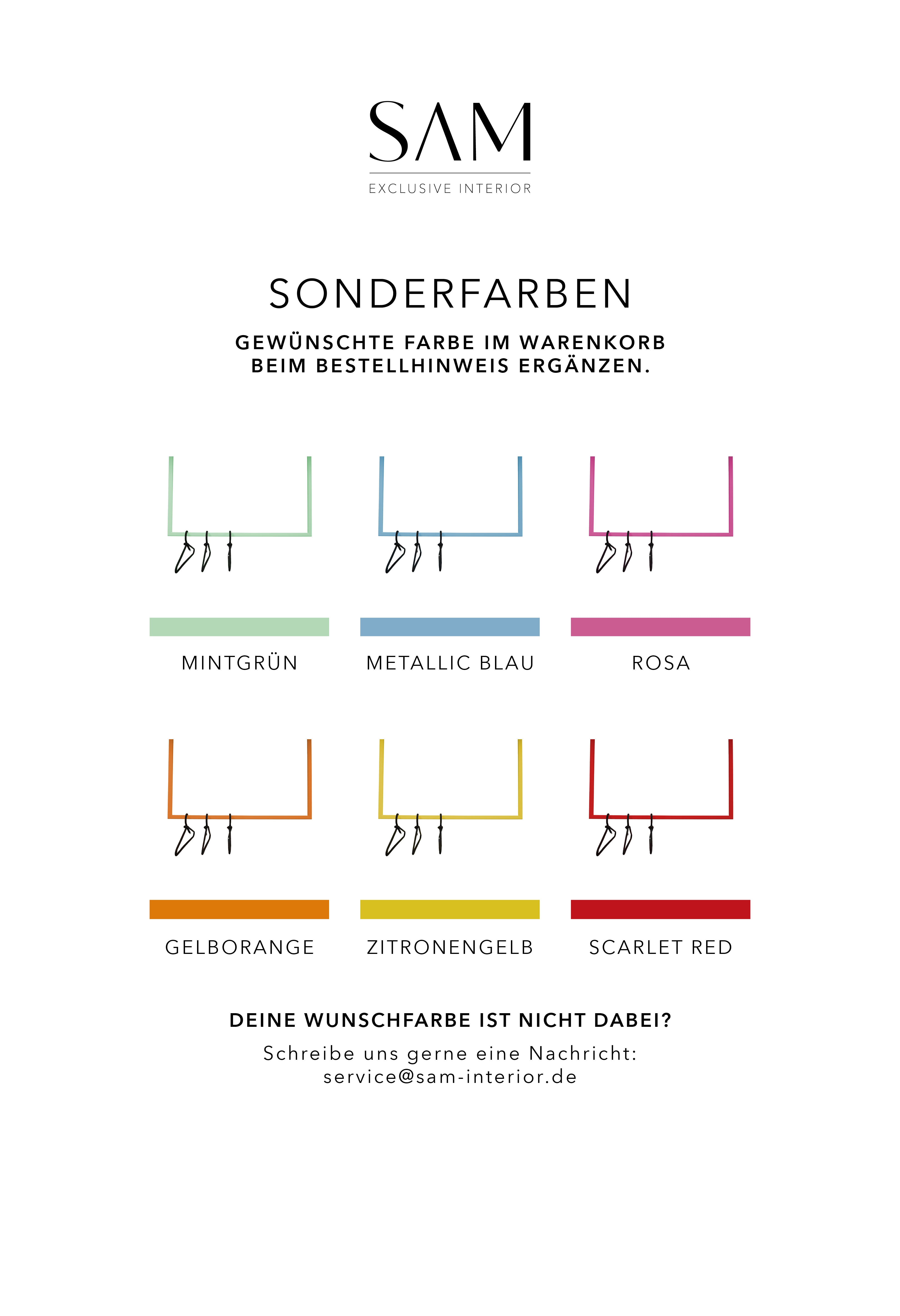 Übersicht mit Produktbildern von Garderobe SIENA in den verschiedenen Farben sowie schmalen Farbstreifen für die wählbaren Sonderfarben von SAM Exclusive Interior.