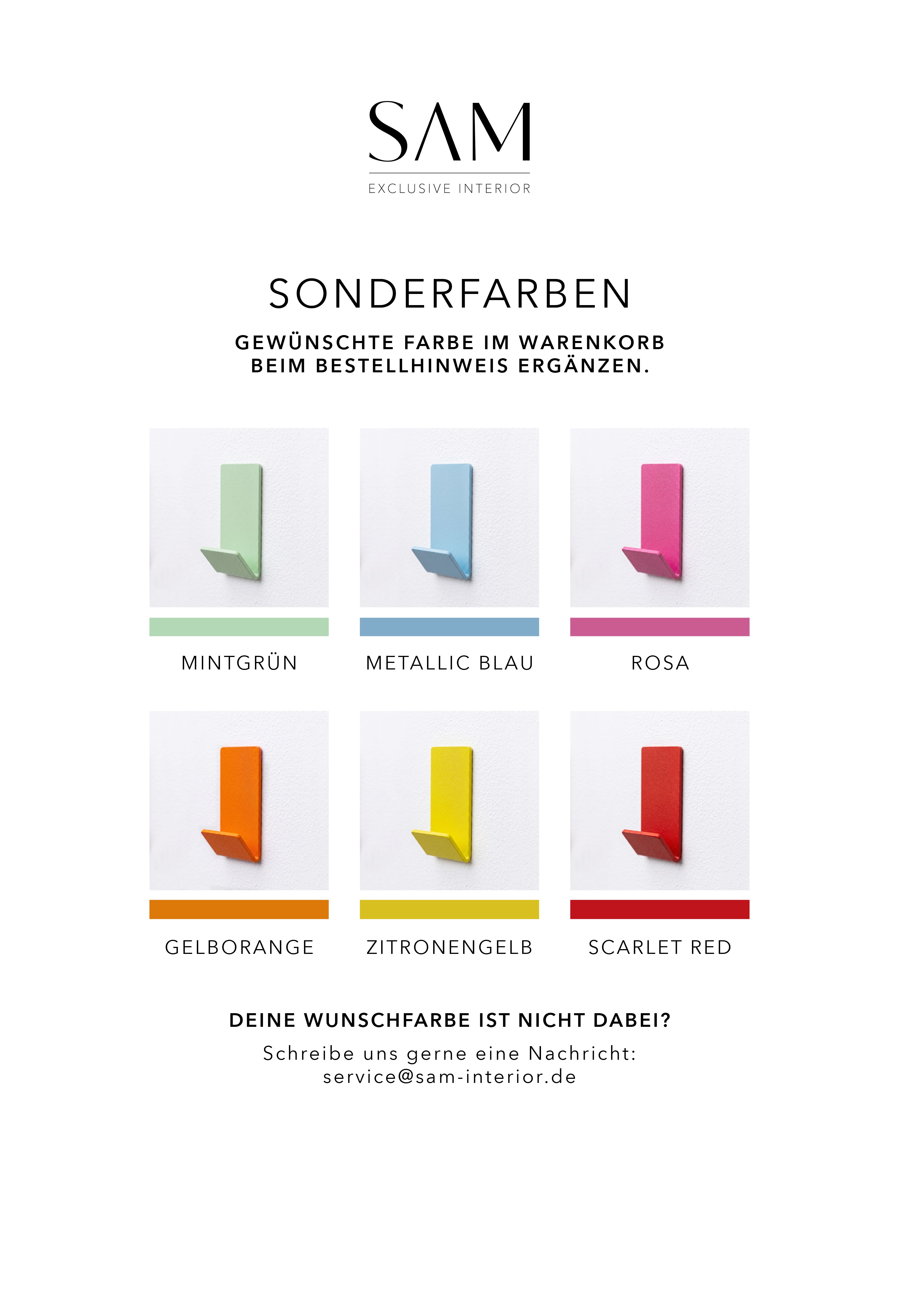 Wanhaken zum Kleben ohne Bohren in den bunten Farben Mintgrün, Metallic Blau, Rosa, gelborange, zitronengelb und scarlet red