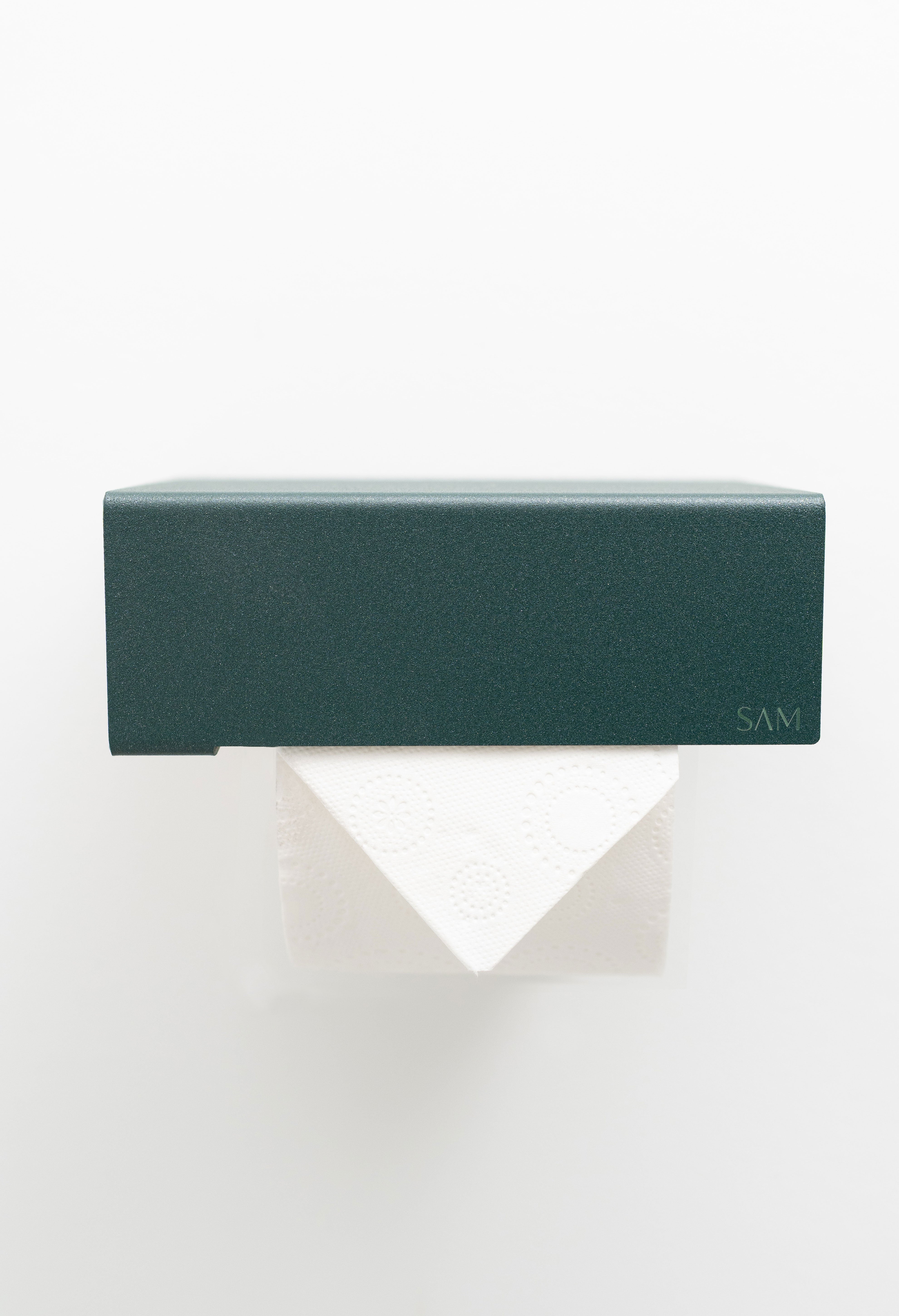 Toilettenpapierhalter LILLE aus pulverbeschichtetem Metall zum Kleben ohne Bohren in Farbe Sparkling Green Frontansicht