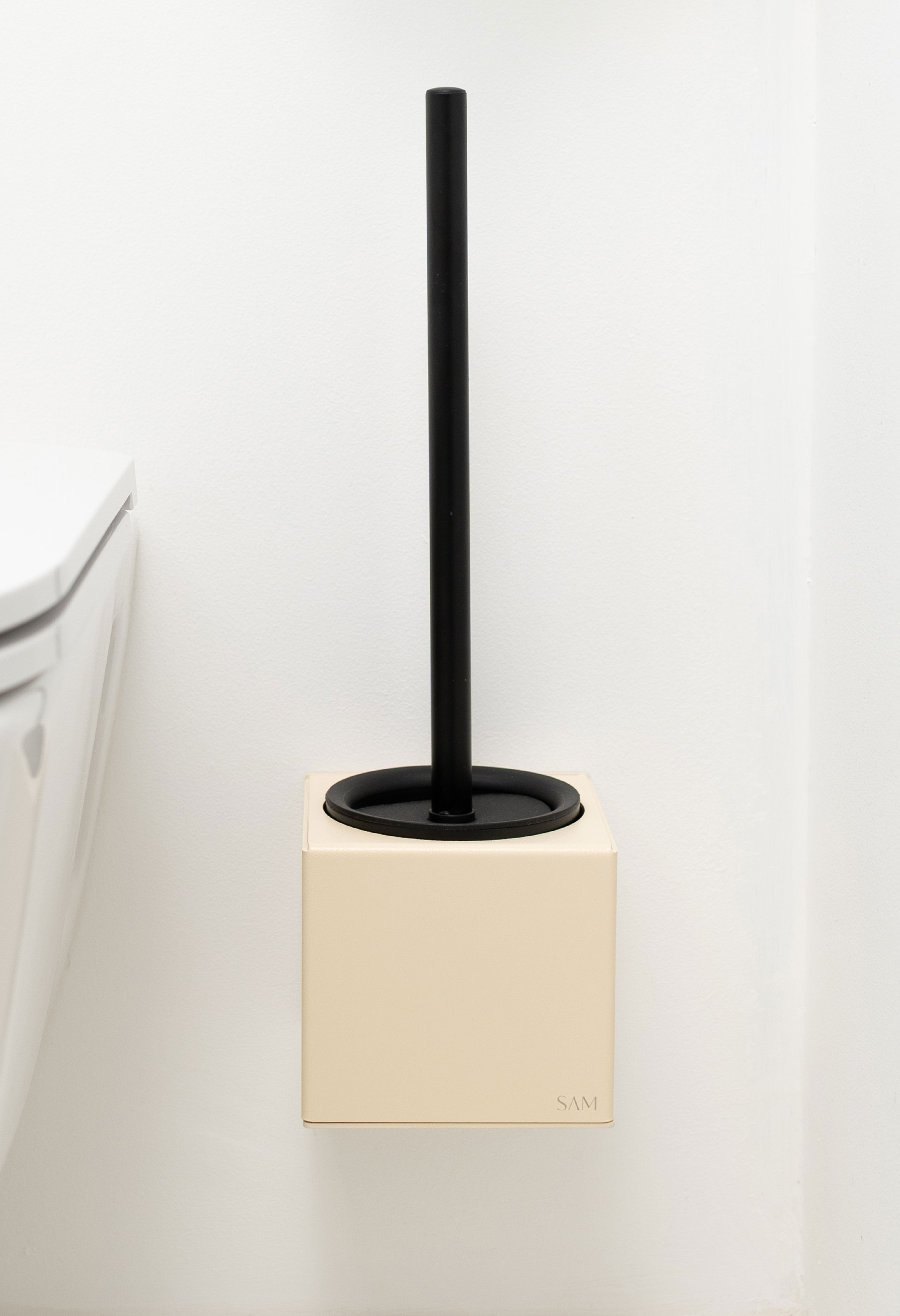 WC-Bürstenhalter LYON aus pulverbeschichtetem Stahl zum Kleben ohne Bohren in Farbe beige
